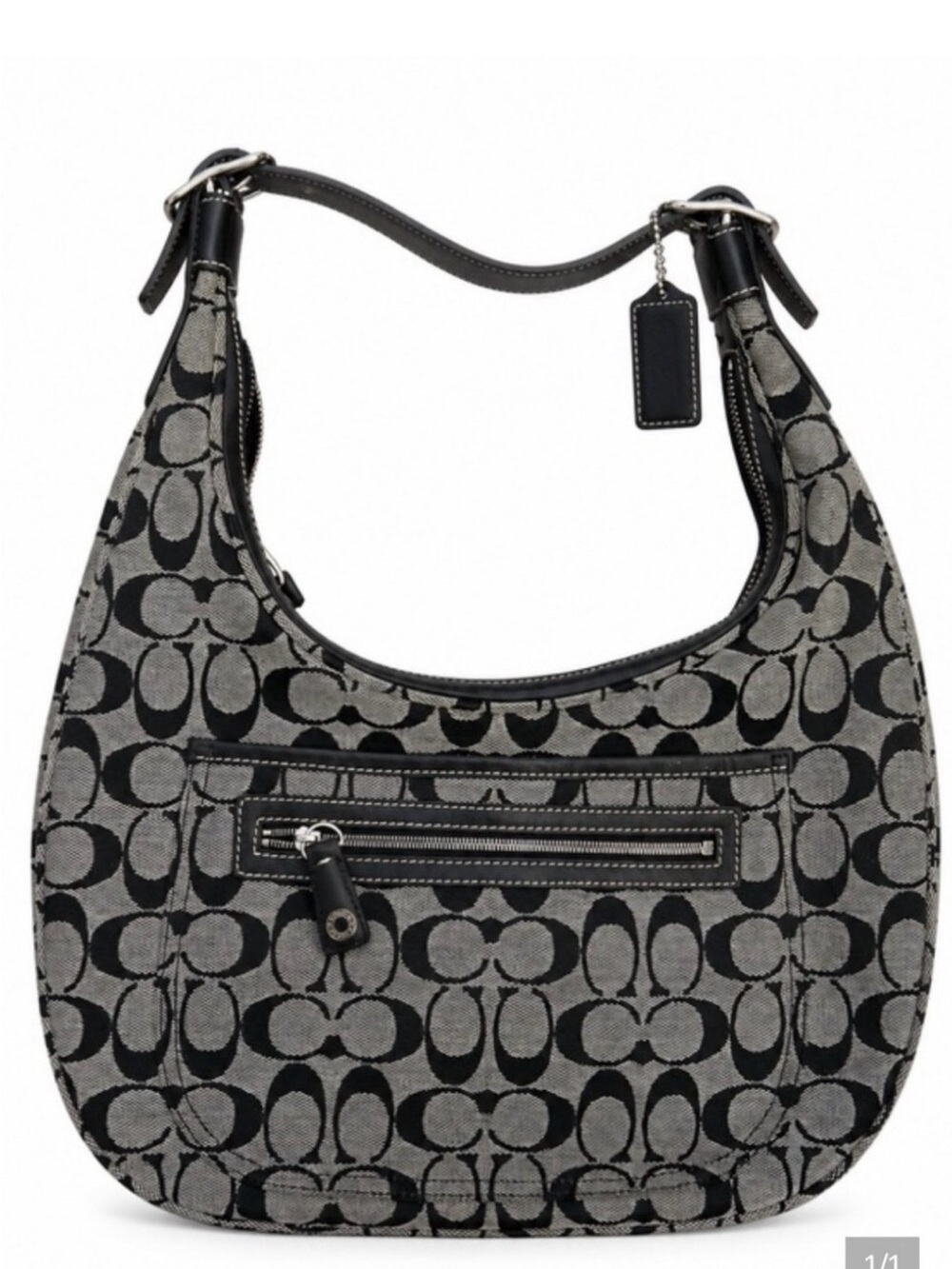 Coach Black and Gray Signature Jacquard Hobo Shoulder Bag EUC